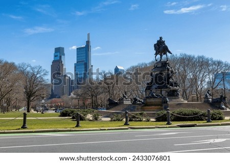 Philadelphia city skyline in spring sunny day, Philadelphia, Pennsylvania.