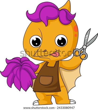 Cute little  dinosaur cartoon professional hairdresser of illustration