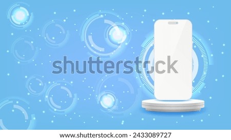 Realistic smartphone and mobile phone mockup with IoT and technology concept, smartphone abstract blue banner and background, vector illustration.