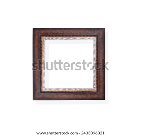 Brown wood picture frame with carving  patterns isolated on white background , clipping path
