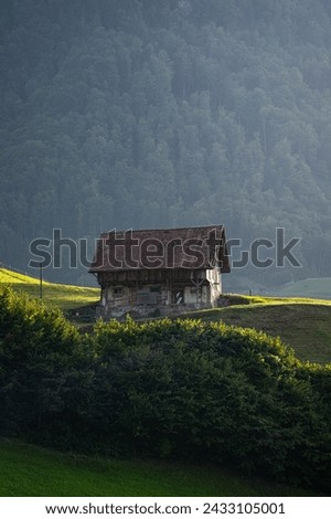 Lost old house. Alps old wooden home. Old House in the European Alps. Old Cabin in the forest. Dilapidated house in the European Alps. Traditional style of house in Alps. Travel concept. Royalty-Free Stock Photo #2433105001