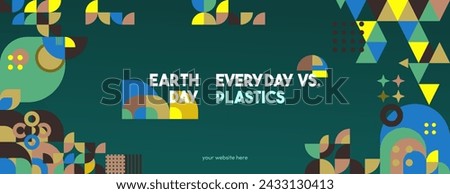 Earth day horizontal banner. Modern geometric abstract background in environmental colors for Earth Day. Happy Earth Day vector illustration for awareness together in using plastic