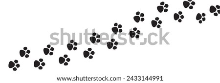 Paw vector foot trail print of cat. Dog, puppy silhouette animal diagonal tracks for t-shirts, backgrounds, patterns, websites, showcases design, greeting cards, child prints and etc. Editable vector