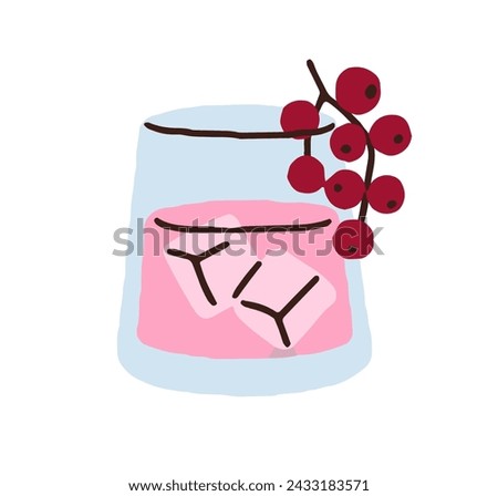 Berry drink in glass. Cold iced summer beverage. Cool fruit lemonade. Natural sweet refreshment, shot. Refreshing cocktail, redcurrant taste. Flat vector illustration isolated on white background Royalty-Free Stock Photo #2433183571