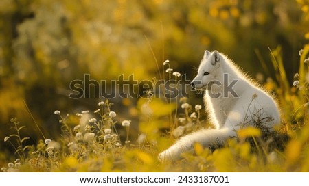 Arctic Fox in Golden Meadow, Wildlife Photography, fox close up