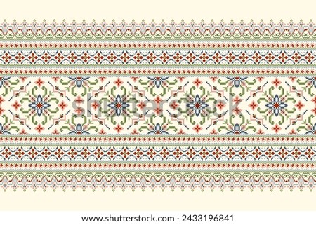 Geometric ethnic oriental pattern vector illustration.floral pixel art embroidery on white background,Aztec style,abstract background.design for texture,fabric,clothing,wrapping,decoration,scarf,print Royalty-Free Stock Photo #2433196841