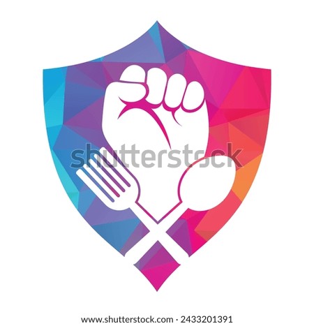 Fist food logo design icon vector illustration. Fist hand with fork logo design icon.
