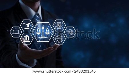 AI Law concept.AI ethics. legislation and regulations of AI Act. legal regulations Controlling artificial intelligence technology is a high risk. Virtual lawyer, cyber law, digital law. Royalty-Free Stock Photo #2433201545