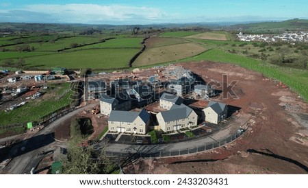Paignton, South Devon, England: DRONE VIEWS: A new build house development under construction on green belt land at White Rock. Paignton is a popular UK holiday resort (PHOTO 8).
