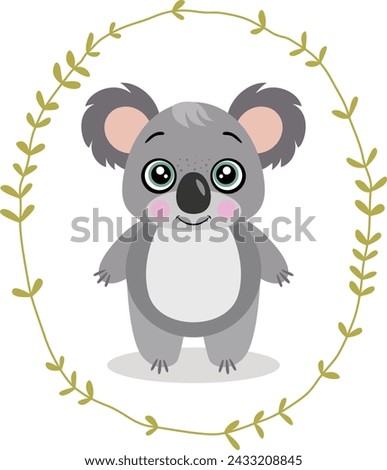 Cute koala inside an oval leaves border