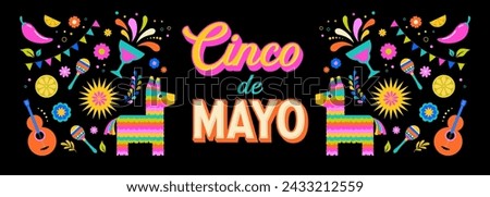 Cinco de Mayo colorful fun design. Mexican fiesta concept. Banner, poster in modern geometric style. Vector illustration and design Royalty-Free Stock Photo #2433212559