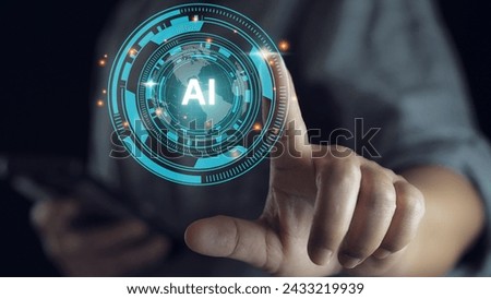 Ai technology, Artificial Intelligence. man using technology smart robot AI, artificial intelligence by enter command prompt for generates something, Futuristic technology transformation.