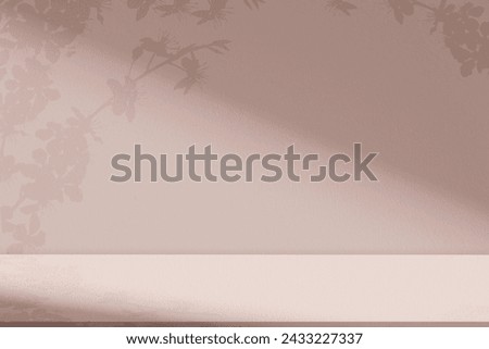 Background Beige Studio with Cherry Blossom Shadow,Light on Concrete Wall,Backdrop Display Peach Orange Room with sunlight reflect,Banner for Spring,Summer Cosmetic product presentation