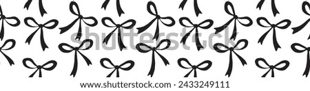 Seamless pattern with small black flat bows, ribbons. Cute fun simple abstract vector background, texture for fabric, wrapping paper, girls design