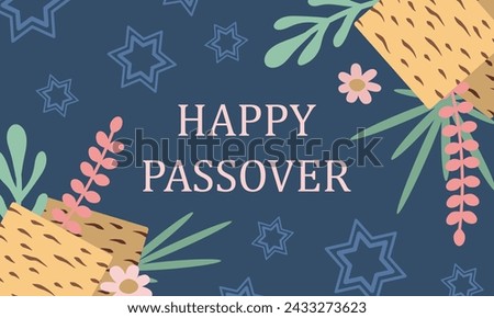 Passover holiday concept. Matzo, flowers, plants, star of David. Vector illustration for your design Royalty-Free Stock Photo #2433273623