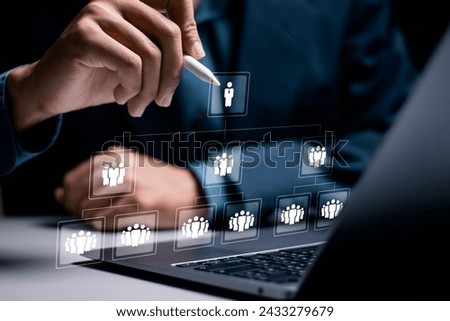 Business workflow process management concept. Workflow automation system with data diagram of the hierarchical structure of departments in business organization. digital transformation. Royalty-Free Stock Photo #2433279679