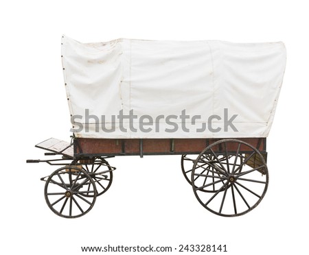Covered wagon with white top isolated on white background Royalty-Free Stock Photo #243328141