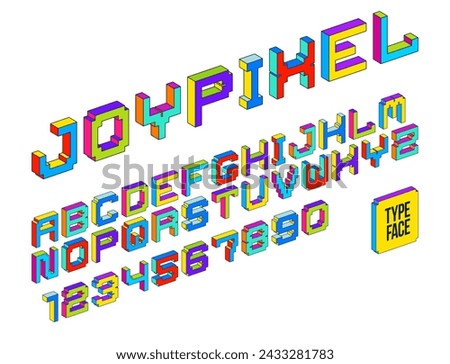 Child constructor colorful minimal 3D square vector font, dimensional cubic letters and numbers alphabet in toy style, block multicolored geometric simplistic typography. Royalty-Free Stock Photo #2433281783