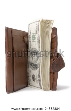 tightly-stuffed purse on white background