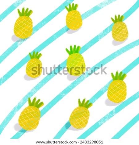  Seamless pattern of pineapple for summer concept with doodle style
