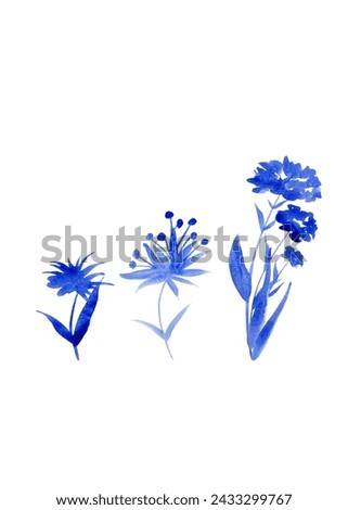 Terry flowers. Silhouette of blue flowers. Flower set. Clip art for your design