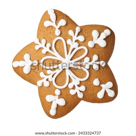 Tasty star shaped Christmas cookie with icing isolated on white