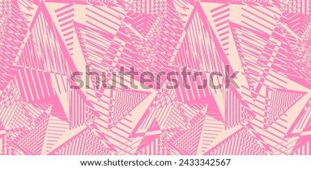 Vector abstract seamless pattern. Urban art texture with chaotic shapes, triangles, lines, stripes. Monochrome sport style background. Simple black and white repeated design. Grungy sporty pattern Royalty-Free Stock Photo #2433342567