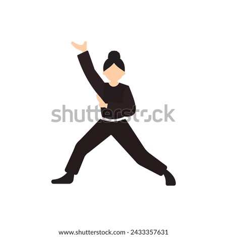 Faceless woman doing Silat vector illustration on white background. A female martial arts athlete. 