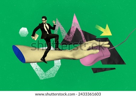 Creative drawing collage picture of hand click mouse computer workplace manager workspace weird freak bizarre unusual