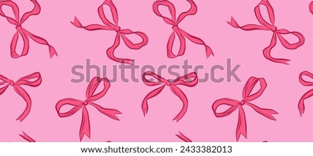 
Seamless vector pattern. Pink bow print. Various bows on a pink background. Festive pattern. Design for wrapping paper, packaging, background, fabric, textile, home decor, gifts, greetings.