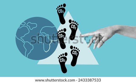 Reduce Your Carbon Footprint. Reduce CO2 emission concept. Collage with the picture of Earth and footprint.