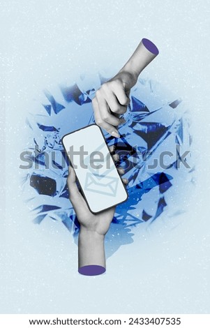Vertical template illustration collage of advert email messenger application receiving notifications isolated on blue color background