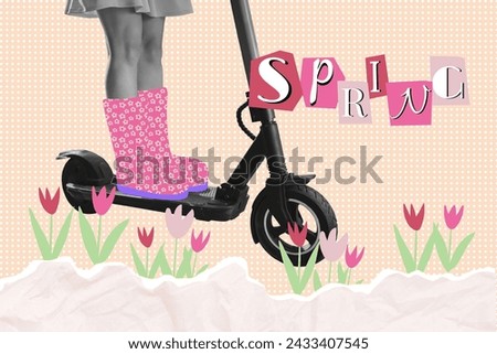 Trend artwork photo collage composite sketch image of silhouette lady ride on electric scooter flower spring season holiday come 8 march