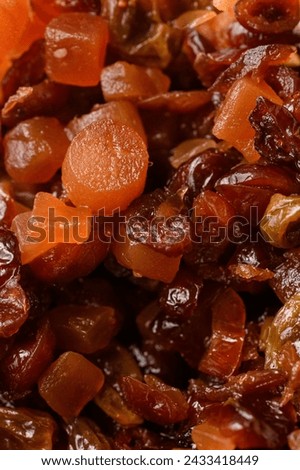 Wet raisins dried fruit in small pieces crushed, ready to be added to the dough for baking