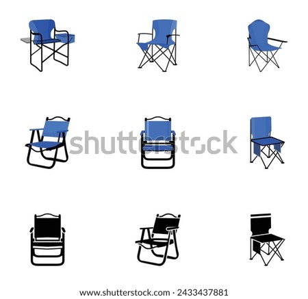 Camping Chair Illustrations Vector Clip Art With Elements, Journey Comfortable Fishing Chair Isolated. Comfort Seat Cartoon Design 