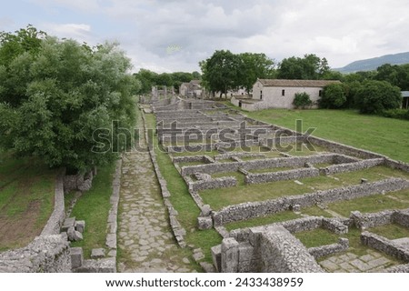  Archaeological site of Altilia: The decumanus of the Roman period seen from the top of Porta Boiano. Sepino, Molise, Italy.