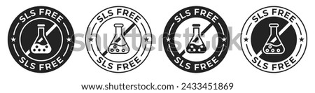 SLS and SLES free label. Paraffin, sulfate, phosphate and paraben free illustration for product packaging sign, symbol, badge or emblem isolated.