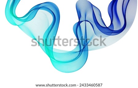 Wavy transparent blue wave on white background, design element