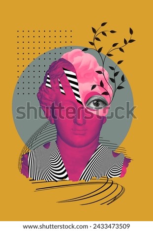 Abstract human antique statue, drawn style. Creative idea symbol, art design or collage. Mental Health, thinking, psychology concept