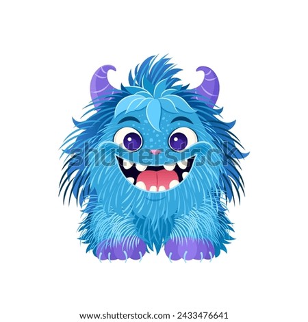 Cute little monster is smiling. Fictional creature for children's print, posters, cards, Halloween designs. Vector illustration in cartoon style. isolated animal on white background. Clip art.