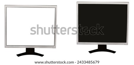 Computer monitors with empty space for graphic text on white background