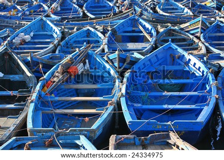 Blue boats in Essaouira port, Morocco