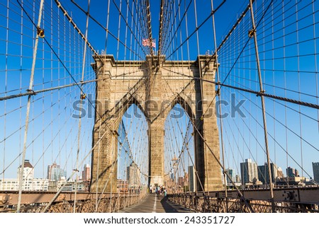 Brooklyn bridge and cable pattern in summer, New York city, USA