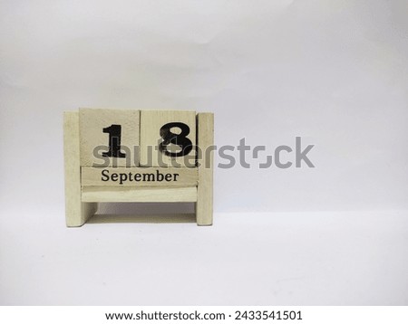 18 september wooden calendar in white background
