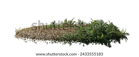round surface patch covered with flowers, green leaf rock plant or dry grass isolated on white background. Realistic natural element for design. Bright 3d illustration.	 Royalty-Free Stock Photo #2433555183