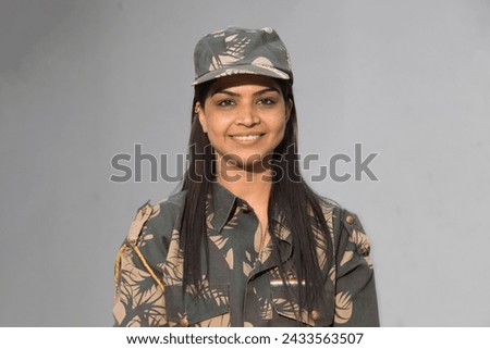 Indian female soldier looking at camera 