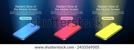 The Luminous Blue, Red, and Yellow smartphone screen. Smartphone light screen,  Computer, or tablet glowing display.  Technology mobile display light. Vector illustration.