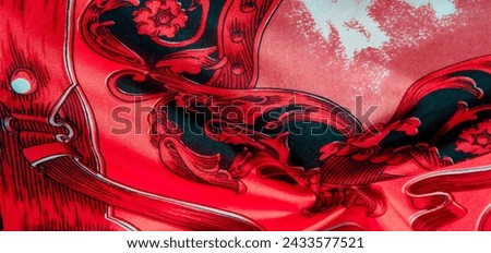 Red silk fabric with a gothic pattern. rich silk gothic prints in rich black and gold hues. This set is also suitable for a vampire lair or romantic boudoir. Royalty-Free Stock Photo #2433577521