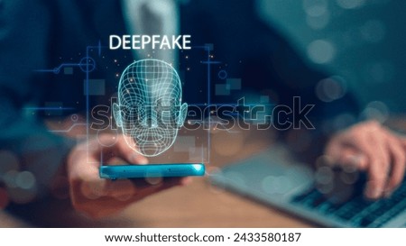 Deepfake concept matching facial movements. Face swapping or impersonation. Royalty-Free Stock Photo #2433580187