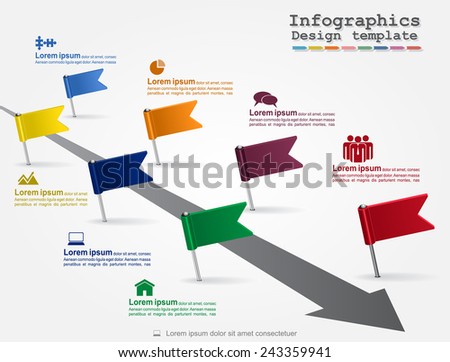 Timeline infographics with elements and icons. Vector illustration